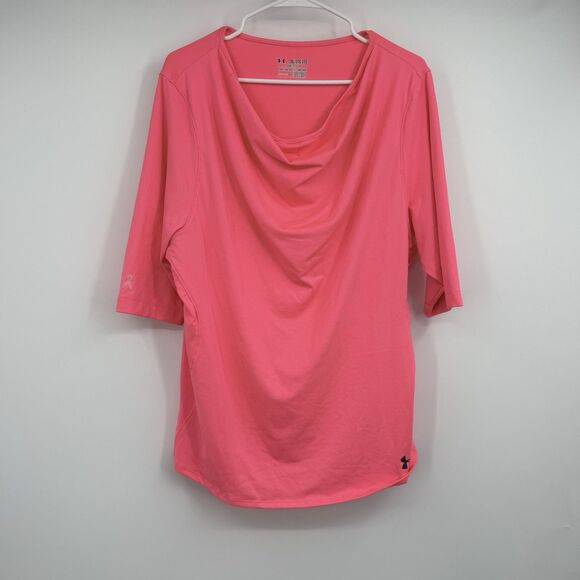 Womens Under Armour Neon Pink 3/4 Sleeve Shirt 2X All Seasons Gear Breast Cancer - Picture 1 of 9